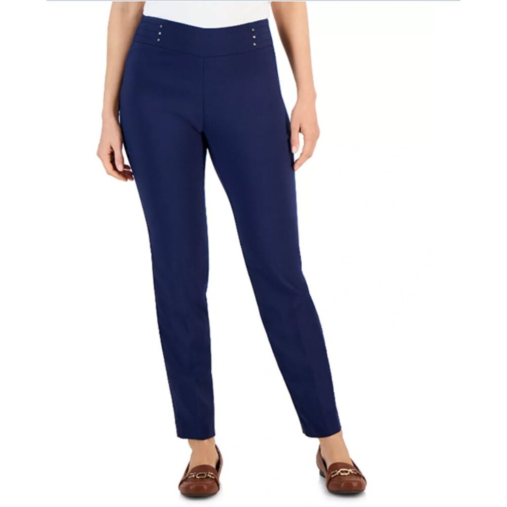 JM Collection Petite Studded-Rivet Straight-Leg Pants Size: Petite Small